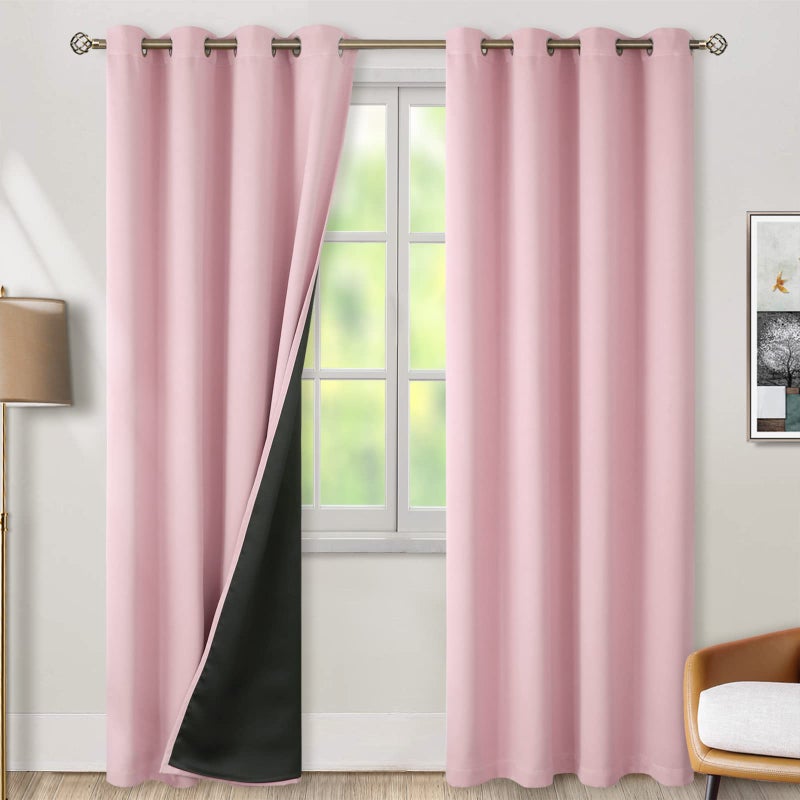 BGment Baby Pink 100% Blackout Curtains for Nursery Bedroom 84 Inch Length 2 Panels, Thermal Insulated Full Light Blocking Grommet Noise Cancelling Window Curtains for Girls Room, 52 Inch Wide Each - Image 1